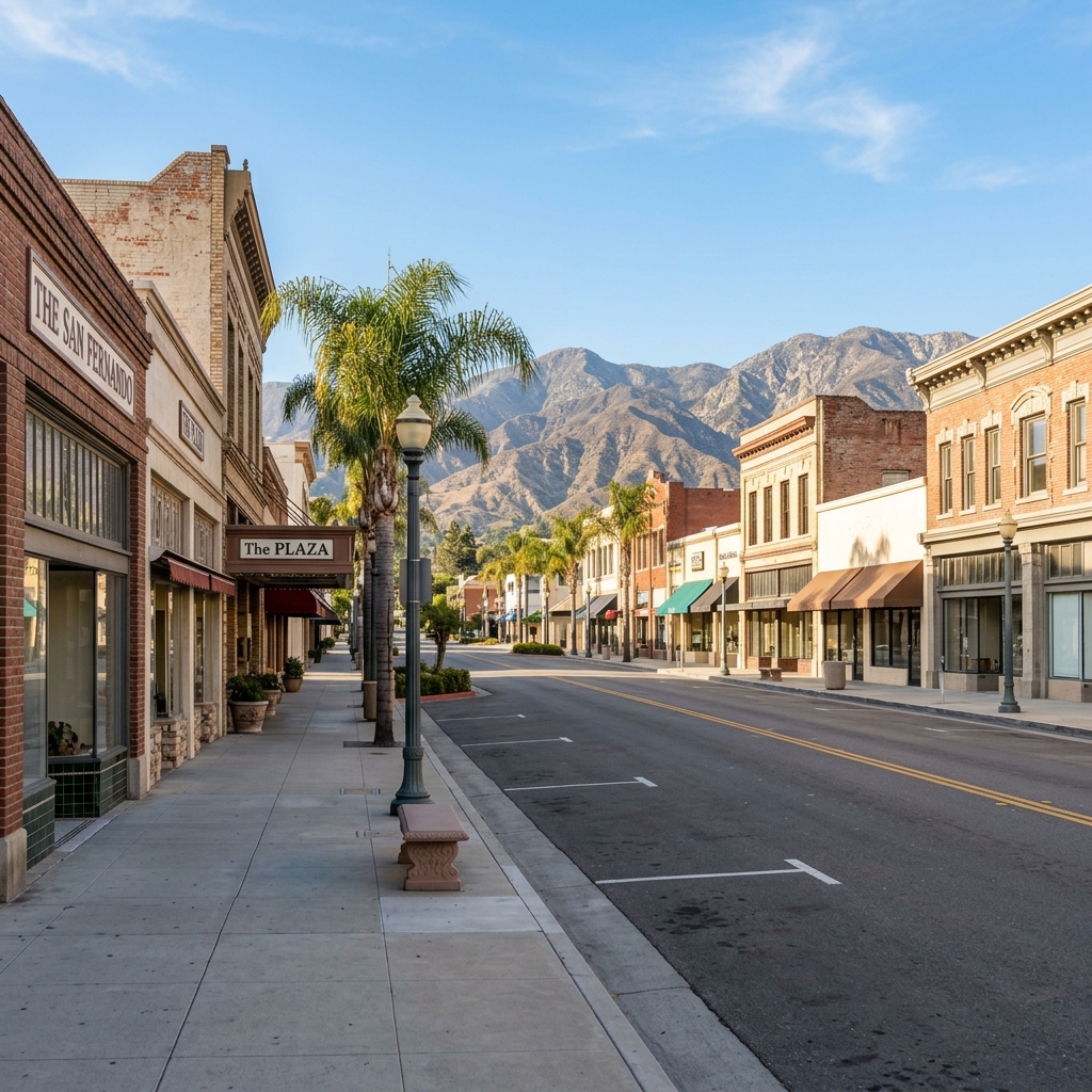 Downtown San Fernando, CA streetscape showing the independent city character in the northern San Fernando Valley